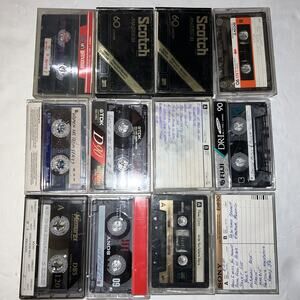 Lot 12 Prerecorded Blank Cassette Tapes for Re-Recording